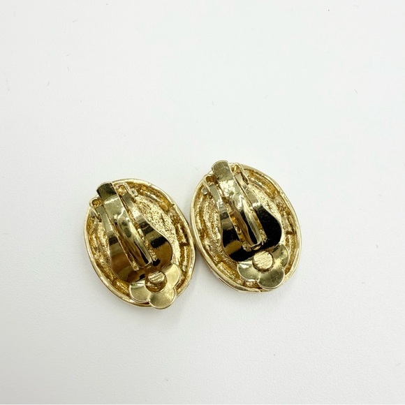 Vintage Louis Rousselet Gold Tone Mother Of Pearl - Rhinestones Clip-On Earrings - Picture 6 of 7